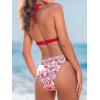 CUPSHE Women’s Bikini Sets Two Piece Swimsuit Halter V Neck Back Hook Cutout Stitching Cheeky Bottom(Red Floral)