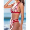 CUPSHE Women’s Bikini Sets Two Piece Swimsuit Halter V Neck Back Hook Cutout Stitching Cheeky Bottom(Red Floral)
