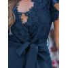 CUPSHE Women’s Dressy Lace Maxi Jumpsuit Date Night Sleeveless Rompers V Neck Belt Pockets Overall Outfits(Navy Blue)