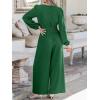 CUPSHE Women’s Long Sleeves Jumpsuits Dressy Smocked Waist V Neck Wide Leg One Piece Jumpsuit(Green)
