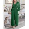 CUPSHE Women’s Long Sleeves Jumpsuits Dressy Smocked Waist V Neck Wide Leg One Piece Jumpsuit(Green)