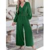 CUPSHE Women’s Long Sleeves Jumpsuits Dressy Smocked Waist V Neck Wide Leg One Piece Jumpsuit(Green)