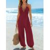 CUPSHE Womens Maxi One Piece Jumpsuit Plunging V Neck Sleeveless Casual Outfit Beach Overall Vacation Summer Long Romper(Red)