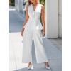 CUPSHE Womens Maxi One Piece Jumpsuit Plunging V Neck Sleeveless Casual Outfit Lounge Ruffled Overall Office Long Romper(White)