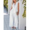 CUPSHE Womens Maxi One Piece Jumpsuit Plunging V Neck Sleeveless Casual Outfit Lounge Ruffled Overall Office Long Romper(White)