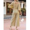 CUPSHE Women’s One Piece Jumpsuits Dressy 3/4 Sleeve Square Neck Overalls Wide Leg Pants Rompers Vacation Outfits(Beige)