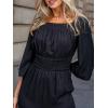 CUPSHE Women’s One Piece Jumpsuits Dressy 3/4 Sleeve Square Neck Overalls Wide Leg Pants Rompers Vacation Outfits(Black)