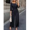 CUPSHE Women’s One Piece Jumpsuits Dressy 3/4 Sleeve Square Neck Overalls Wide Leg Pants Rompers Vacation Outfits(Black)