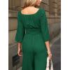 CUPSHE Women’s One Piece Jumpsuits Dressy 3/4 Sleeve Square Neck Overalls Wide Leg Pants Rompers Vacation Outfits(Green)