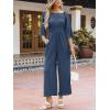 CUPSHE Women’s One Piece Jumpsuits Dressy 3/4 Sleeve Square Neck Overalls Wide Leg Pants Rompers Vacation Outfits(Navy Blue)