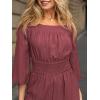 CUPSHE Women’s One Piece Jumpsuits Dressy 3/4 Sleeve Square Neck Overalls Wide Leg Pants Rompers Vacation Outfits(Wine)