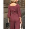 CUPSHE Women’s One Piece Jumpsuits Dressy 3/4 Sleeve Square Neck Overalls Wide Leg Pants Rompers Vacation Outfits(Wine)