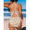CUPSHE Women’s One Piece Swimsuit Deep V Neck Keyhole Cutout O Ring Textured Bathing Suit(Apricot/Floral)