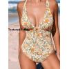 CUPSHE Women’s One Piece Swimsuit Deep V Neck Keyhole Cutout O Ring Textured Bathing Suit(Apricot/Floral)