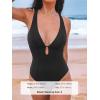 CUPSHE Women’s One Piece Swimsuit Deep V Neck Keyhole Cutout O Ring Textured Bathing Suit(Black)
