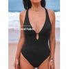 CUPSHE Women’s One Piece Swimsuit Deep V Neck Keyhole Cutout O Ring Textured Bathing Suit(Black)