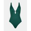 CUPSHE Women’s One Piece Swimsuit Deep V Neck Keyhole Cutout O Ring Textured Bathing Suit(Green)
