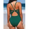 CUPSHE Women’s One Piece Swimsuit Deep V Neck Keyhole Cutout O Ring Textured Bathing Suit(Green)