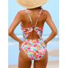 CUPSHE Women’s One Piece Swimsuit Deep V Neck Keyhole Cutout O Ring Textured Bathing Suit(Multi Color/Floral)