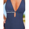 CUPSHE Women’s One Piece Swimsuit Deep V Neck Keyhole Cutout O Ring Textured Bathing Suit(Navy Blue)