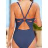 CUPSHE Women’s One Piece Swimsuit Deep V Neck Keyhole Cutout O Ring Textured Bathing Suit(Navy Blue)