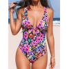 CUPSHE Women’s One Piece Swimsuit Deep V Neck Keyhole Cutout O Ring Textured Bathing Suit(Navy Blue/Floral)