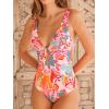CUPSHE Women’s One Piece Swimsuit Deep V Neck Keyhole Cutout O Ring Textured Bathing Suit(Pink/Orange Floral)