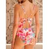 CUPSHE Women’s One Piece Swimsuit Deep V Neck Keyhole Cutout O Ring Textured Bathing Suit(Pink/Orange Floral)