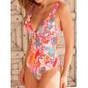 CUPSHE Women’s One Piece Swimsuit Deep V Neck Keyhole Cutout O Ring Textured Bathing Suit(Pink/Orange Floral)
