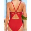 CUPSHE Women’s One Piece Swimsuit Deep V Neck Keyhole Cutout O Ring Textured Bathing Suit(Red)