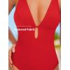 CUPSHE Women’s One Piece Swimsuit Deep V Neck Keyhole Cutout O Ring Textured Bathing Suit(Red)