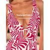 CUPSHE Women’s One Piece Swimsuit Deep V Neck Keyhole Cutout O Ring Textured Bathing Suit(Red Abstract Leaf)