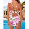 CUPSHE Women’s One Piece Swimsuit Deep V Neck Keyhole Cutout O Ring Textured Bathing Suit(White/Tropical Floral)