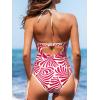 CUPSHE Women’s One Piece Swimsuit Halter Plunging Neck Cutout Back Bathing Suit Spaghetti Adjustable Straps O Ring(Crimson Red/White Striped)