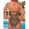 CUPSHE Women’s One Piece Swimsuit Halter Plunging Neck Cutout Back Bathing Suit Spaghetti Adjustable Straps O Ring(Red/Brown Leopard)