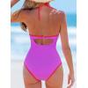 CUPSHE Women’s One Piece Swimsuit Halter Plunging Neck Cutout Back Bathing Suit Spaghetti Adjustable Straps O Ring(Vivid Fuchsia/Neon Coral)