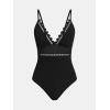 CUPSHE Women’s One Piece Swimsuit Scalloped V Neck Bathing Suit Mesh Cutout Adjustable Straps Spaghetti Textured Sexy(Black)