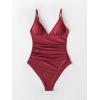 CUPSHE Women’s One Piece Swimsuit Tummy Control V Neck Bathing Suits(Burgundy)