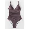 CUPSHE Women’s One Piece Swimsuit Tummy Control V Neck Bathing Suits(Cafe Brown)