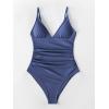 CUPSHE Women’s One Piece Swimsuit Tummy Control V Neck Bathing Suits(Dark Slate Blue)