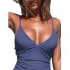 CUPSHE Women’s One Piece Swimsuit Tummy Control V Neck Bathing Suits(Dark Slate Blue)