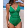 CUPSHE Women’s One Piece Swimsuit Tummy Control V Neck Bathing Suits(Jade Green)