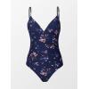 CUPSHE Women’s One Piece Swimsuit Tummy Control V Neck Bathing Suits(Navy Floral)