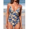 CUPSHE Women’s One Piece Swimsuit Tummy Control V Neck Bathing Suits(Navy Paisley Print)