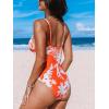 CUPSHE Women’s One Piece Swimsuit Tummy Control V Neck Bathing Suits(Orange/ Tropical)