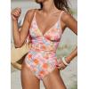 CUPSHE Women’s One Piece Swimsuit Tummy Control V Neck Bathing Suits(Orange/Yellow Floral)