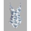 CUPSHE Women’s One Piece Swimsuit Tummy Control V Neck Bathing Suits(White/Cobalt Blue Floral)