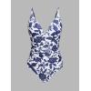 CUPSHE Women’s One Piece Swimsuit Tummy Control V Neck Bathing Suits(White/Dark Navy Floral)