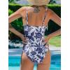 CUPSHE Women’s One Piece Swimsuit Tummy Control V Neck Bathing Suits(White/Dark Navy Floral)