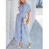 CUPSHE Women’s Short Sleeve Jumpsuits One Piece V Neck Buttons Down Collar Wide Leg Pants Stripes Jumpsuit With Pockets(Blue)